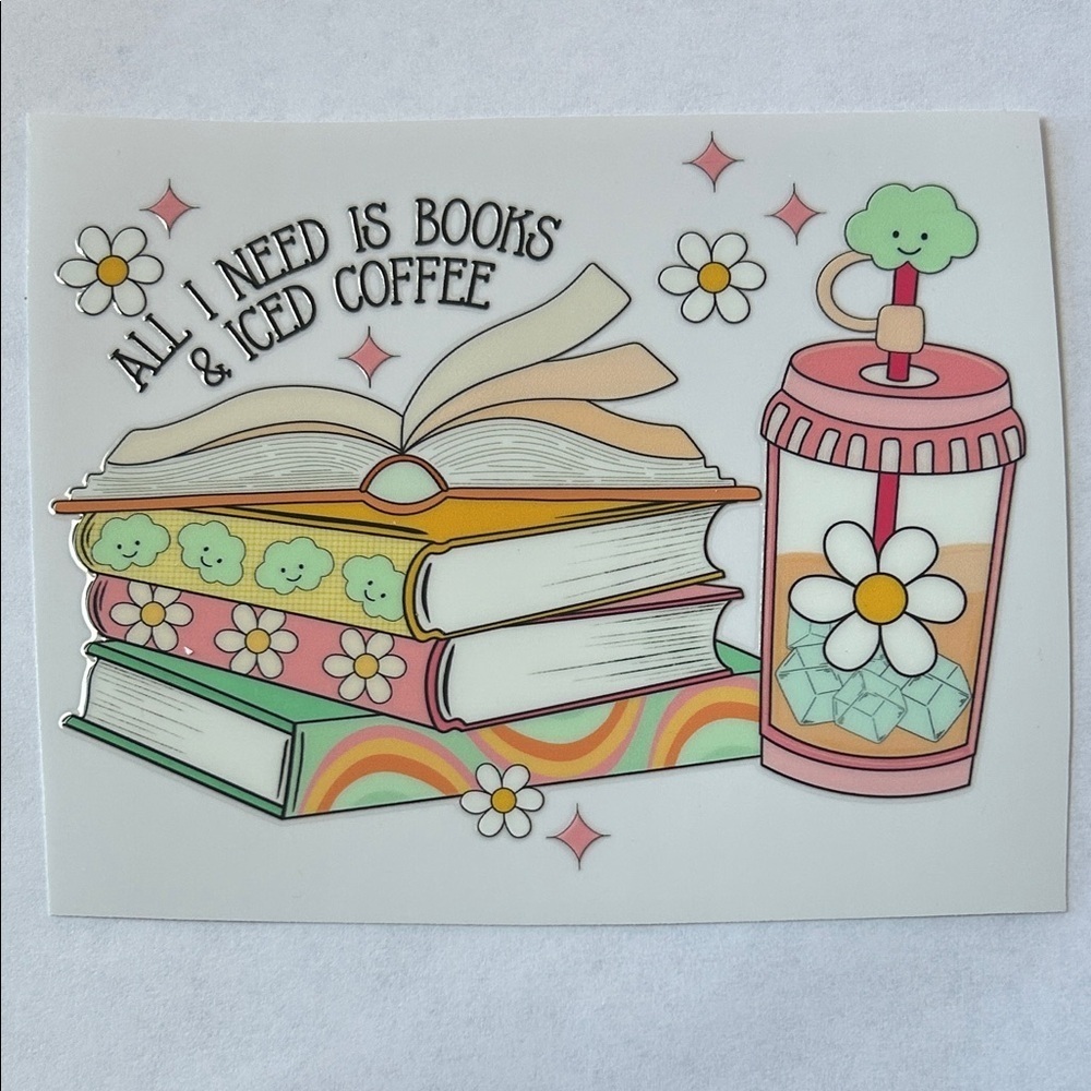 Books & Iced Coffee Cup Decal D54